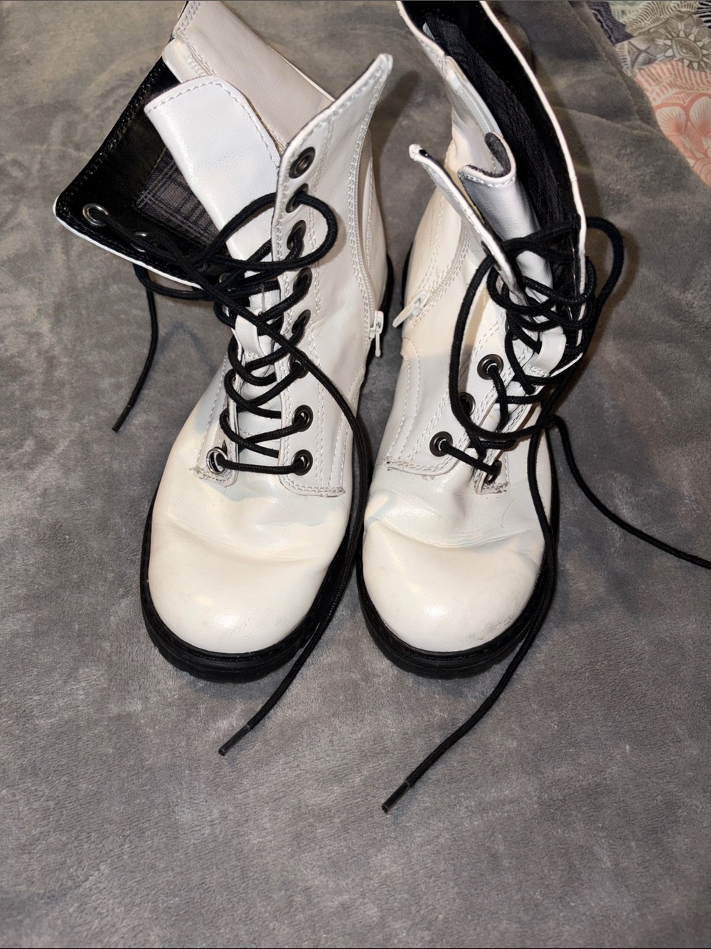 Women’s White Lace-Up Combat Boots with Black Laces